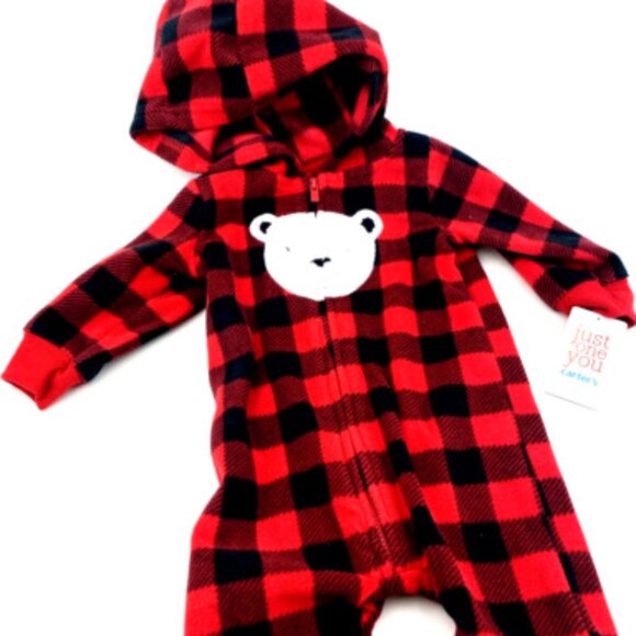Baby Pajamas Sleepwear Size 6m Bear Zipper Hooded One Piece Boys Girls - Picture 1 of 7